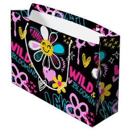 Mode Smiley-Blumen-Graffiti-Muster Große Geschenktüte