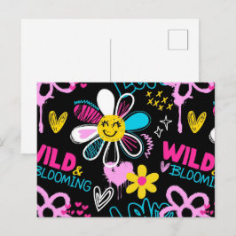 Mode Smiley-Blumen-Graffiti-Muster Postkarte