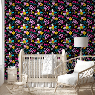 Mode Smiley-Blumen-Graffiti-Muster Tapete