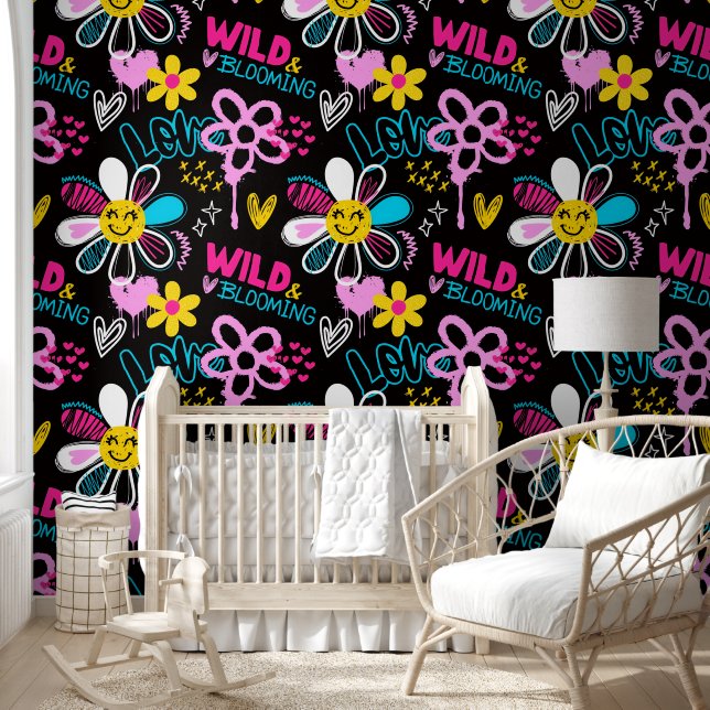 Mode Smiley-Blumen-Graffiti-Muster Tapete (Kinder)