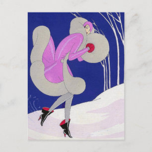 Modebewusste Dame im Winter Postkarte