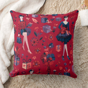 Modebewusste Festliche Frauen Rotes Blumenmuster Kissen