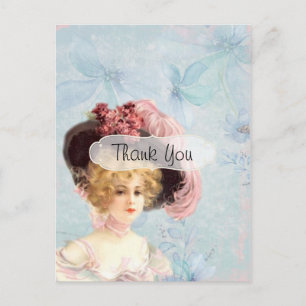 Modebewusste viktorianische Dame Vintage Danke Postkarte