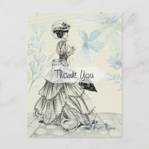 Modebewusste viktorianische Dame Vintage Dankeschö Postkarte