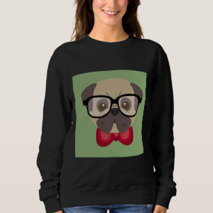 Modebewusster Mops - Mops mit Red Bowtie und Green Sweatshirt