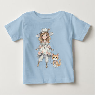 Modebewusstes Mädchen, das mit ihrer Katze spazier Baby T-shirt