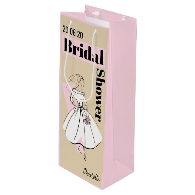 Modebrille Neutrales Brautparty rosa Geschenktüte Für Weinflaschen (Vorderseite Schrägansicht)