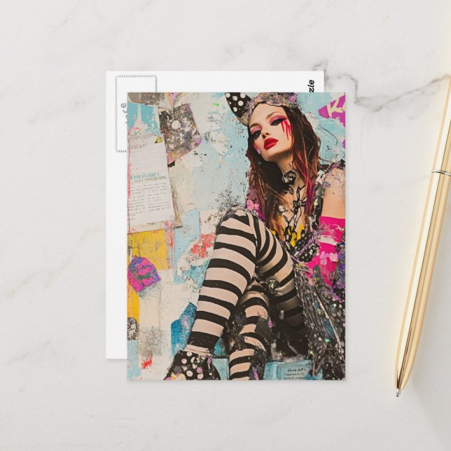 Modedame-Collage Postkarte (Vorderseite/Rückseite Beispiel)