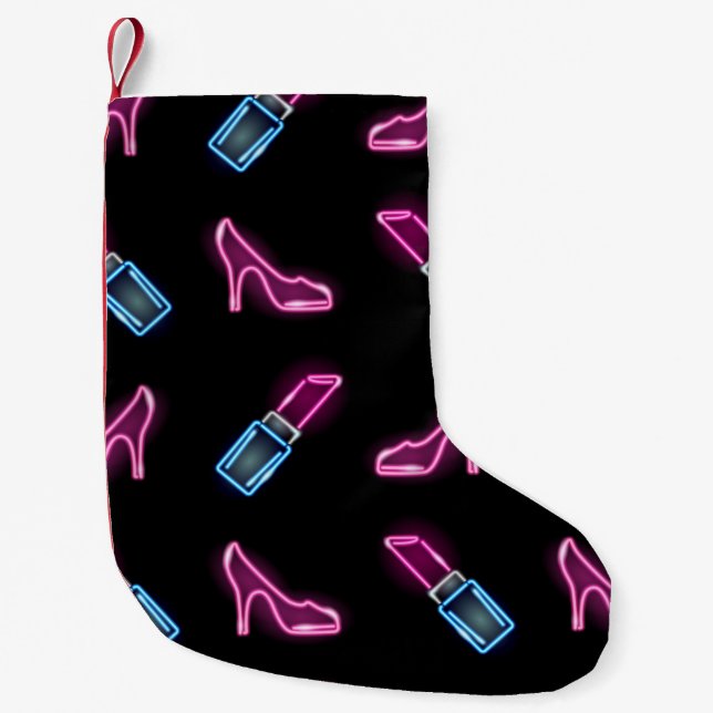 Modedesign mit Neon Icons. Kleiner Weihnachtsstrumpf (Vorderseite)