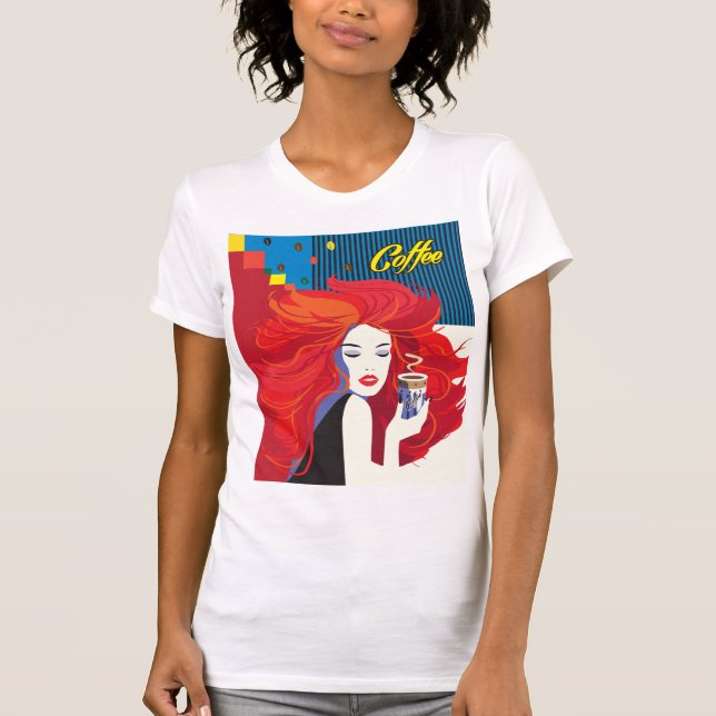 Modefrau mit Kaffeetasse T-Shirt (Vorderseite)