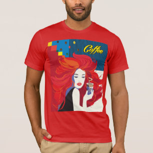 Modefrau mit Kaffeetasse T - Shirt