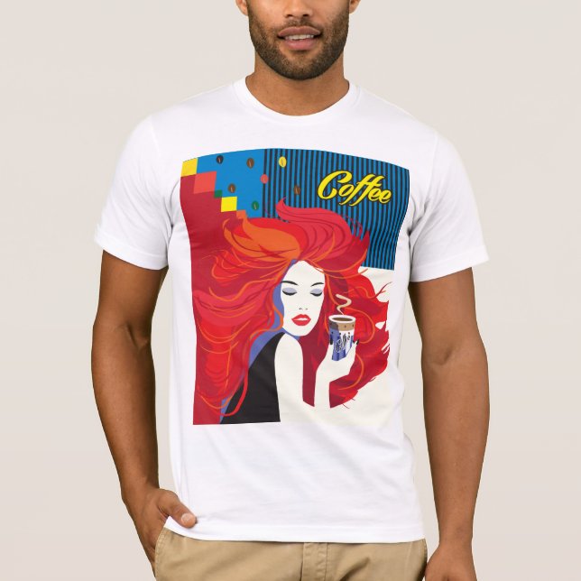 Modefrau mit Kaffeetasse T - Shirt (Vorderseite)