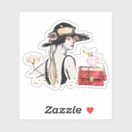 Modefrau , Vintage Modekollektion Aufkleber