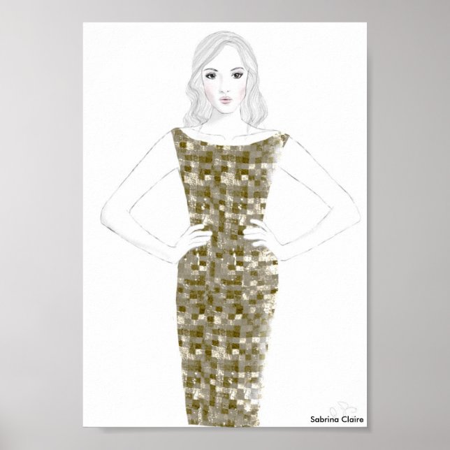 Modekizze - Gold Dress Poster (Vorne)
