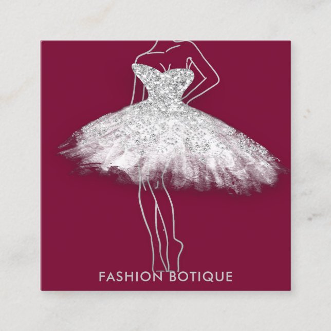 Modekleid Silver Logo QR Stylist Body Botique Quadratische Visitenkarte (Vorderseite)