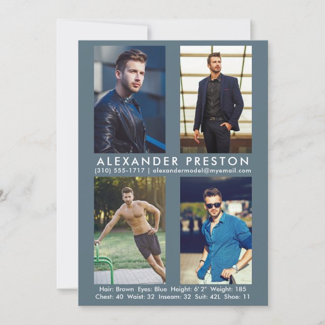 Model Actor 4 Foto Comp Card 12x18 Grau blau Einladung (Vorderseite)