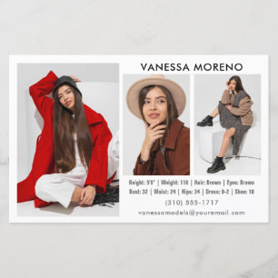 Model Actor Comp Card 3 Foto Weißer Flyer