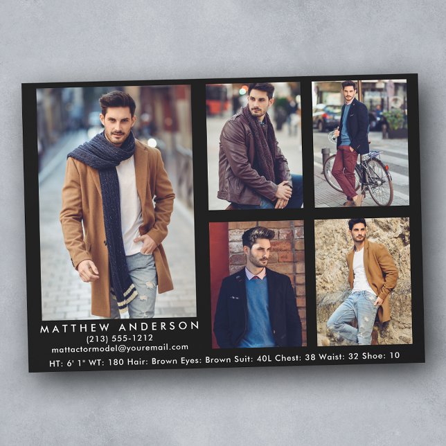 Model Actor Comp Card Black - 5 Fotos (Customize to change background color, text size or text style.)