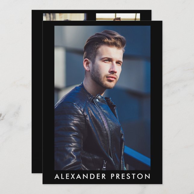 Model Actor Pro Comp Card Male 5 Foto Schwarz Einladung (Vorne/Hinten)