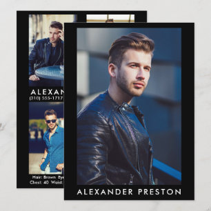 Model Actor Pro Comp Card Male 5 Foto Schwarz Einladung