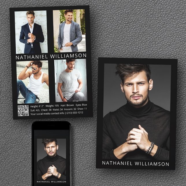 Model Actor QR Code 5 Fotos Pro Comp Karte (Customize to change background color, text size or text style. Available for prints and download.)