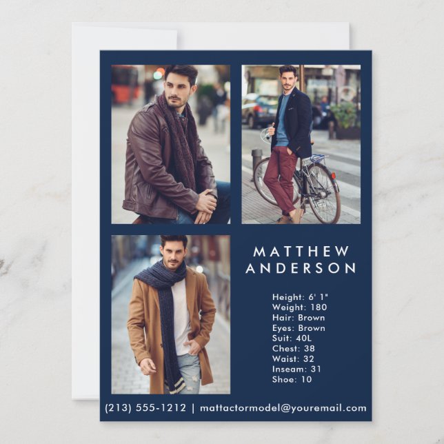 Modèle Acteur 3 Photo Comp Card bleu (Devant)