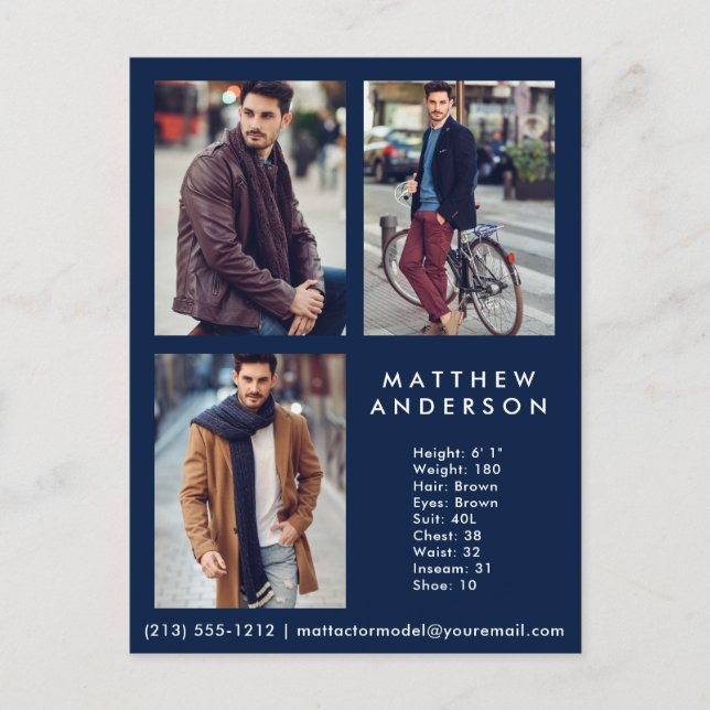 Modèle Acteur 3 Photo Comp Card bleu - Carte posta (Devant)