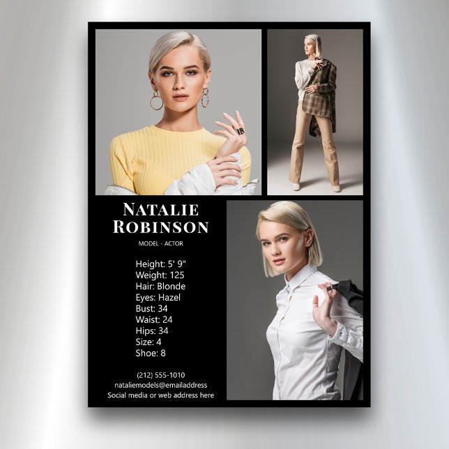Modèle Acteur 3 Photo Pro Modèle de carte Comp Bla (Available in print or instant digital download for quick messaging, email or self printing.)
