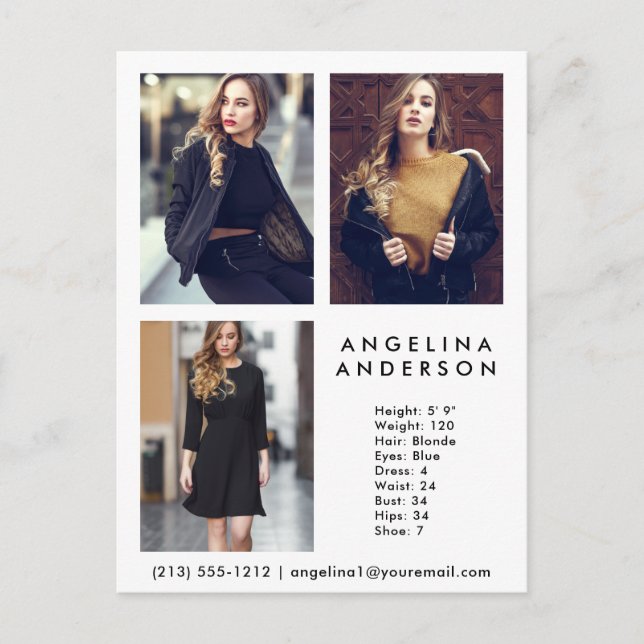 Modèle Actor 3 photo Comp Card Wht - Carte Postale (Devant)