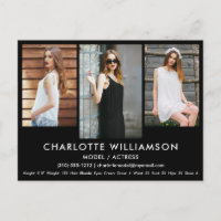 Modèle Actor Comp Card 3 photo noir carte postale