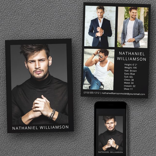 Modèle Actor Modern Pro 4 Photos Carte Comp (Customize to change background color, text size or text style. Available for prints and download.)