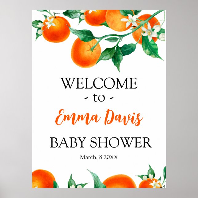 Modèle Affiche de bienvenue Baby shower orange (Devant)