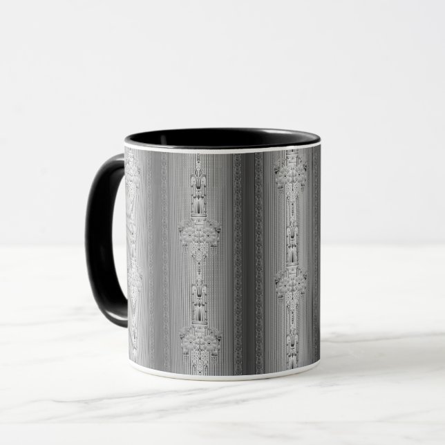 Modèle baroque floral avec tasse de café gris (Devant gauche)