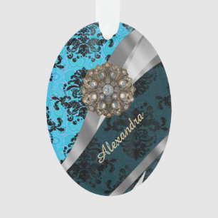 Modèle bleu personnalisé joli girly damask