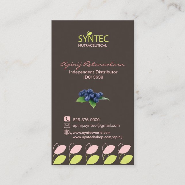 Modèle carte de visite pour Syntec Nutraceutical (Devant)