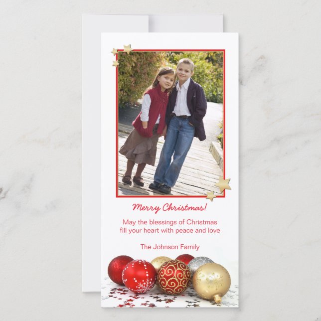 Modèle Carte photo des ornements de Noël Rouge & O (Devant)
