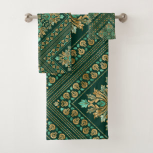 Modèle Damas vintage - vert émeraude et or