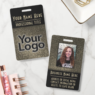 Modèle de badge d'identification luxe or et noir p