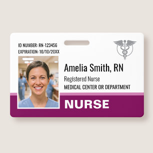 Modèle de badge d'identité infirmière avec photo e