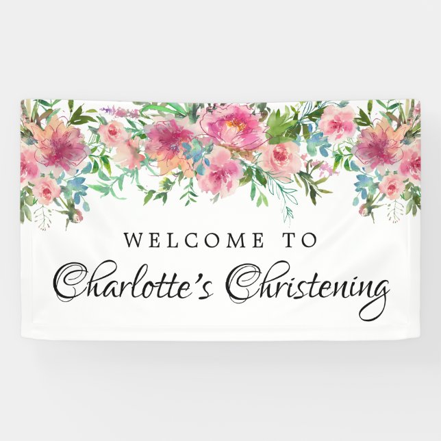 Modèle de bannière de bienvenue rose Floral (Horizontal)