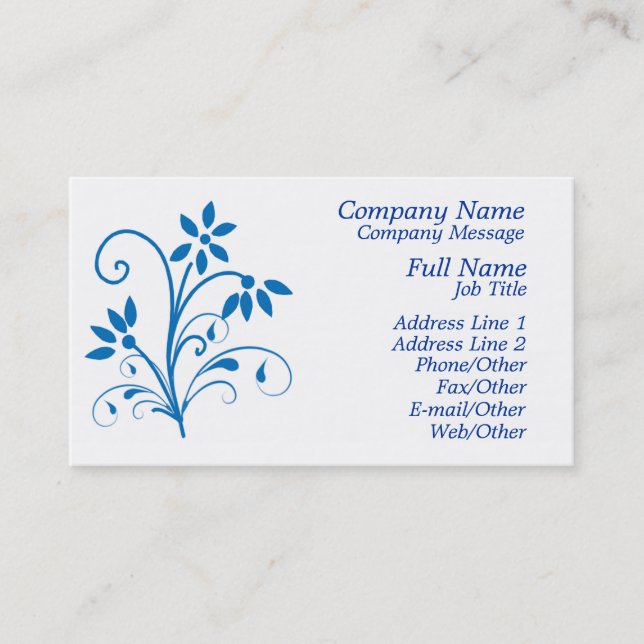 Modèle de carte d'affaires bleu floral élégant. (Devant)