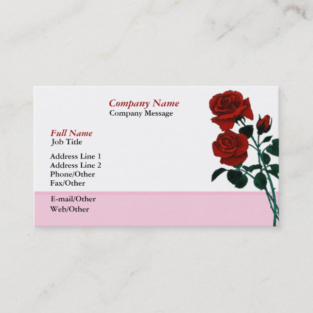 Modèle de carte d'affaires Long Stem Red Roses (Devant)