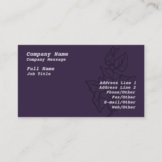 Modèle de carte d'affaires violet ivoire élégant (Devant)