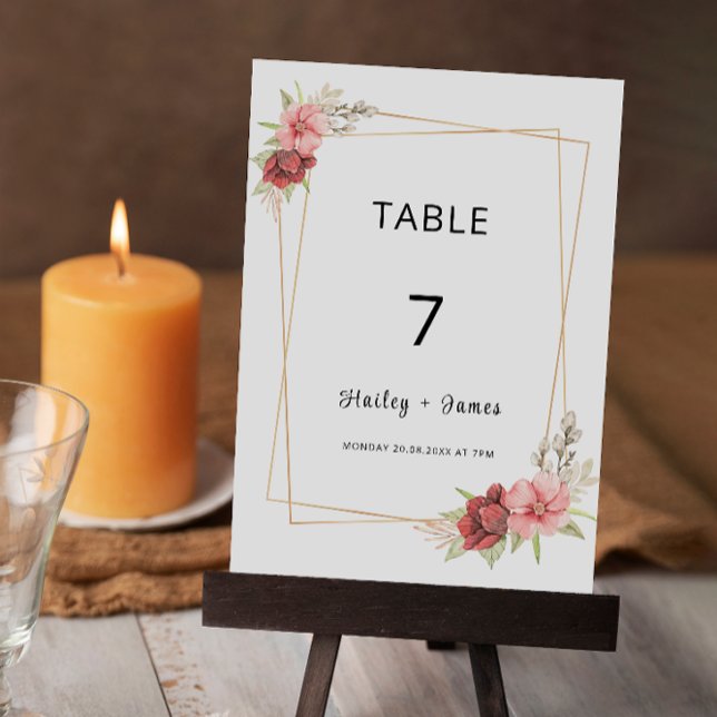 Modèle de carte de Mariage rose (Rose Wedding table card Template)