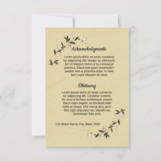 Modèle de carte de programme funéraire (Dos)