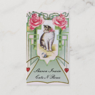 Modèle de carte de visite de chats et de roses
