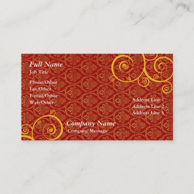 Modèle de carte de visite élégant Red & Gold Swirl (Devant)