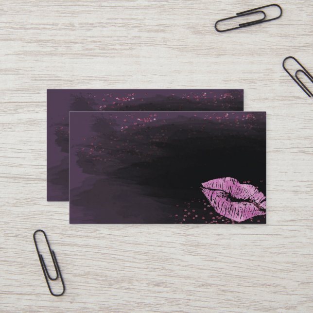 Modèle de carte de visite Lips violet et noir (Devant/Arrière en situation)