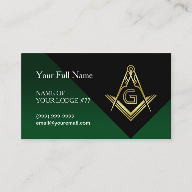 Modèle de carte de visite maçonnique Gold & Green (Devant)