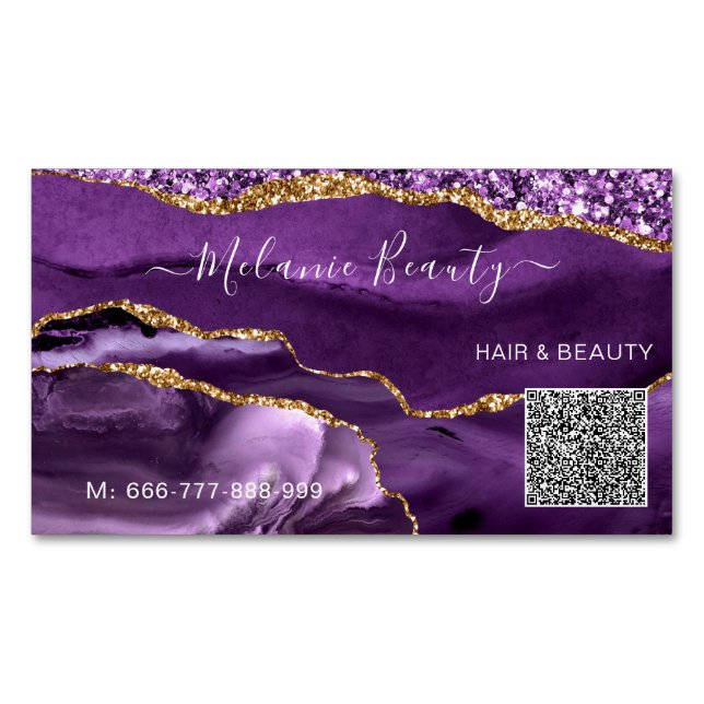 Modèle de carte de visite Magnet Gold QR Code Purp (devant)